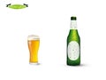 Realistic graphic design vector of bottle and glass of beer with condensed water Royalty Free Stock Photo