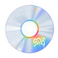 Realistic graphic musical CD or DVD in retro halftone style. Concentric blue and rainbow circle element with halftone