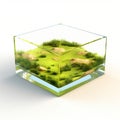 Realistic Grass-filled Aquarium In Glass Cube With Isometric Steppe Model