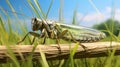 Realistic Grasshopper On Branch: Hyper-detailed Rtx Rendering