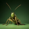 Realistic Grasshopper Portraits On Green Florescent Backgrounds