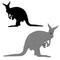 Realistic gray kangaroo silhouette black