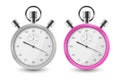 Realistic Gray and Pink Classic Stopwatch Icon Set Closeup Isolated on White Background. Stop-watch Design Template Royalty Free Stock Photo