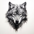 Realistic Gray Wolf Drawing With Bold Black Ink Lines