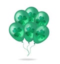 Realistic green balloons with clover, shamrock. 3d bunch balloon for St. Patrick`s Day. Isolated on white background