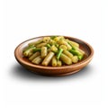 Realistic Green Beans Pasta On Wooden Bowl: Detailed Miniatures