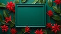 Realistic Green Frame Hanging On Red Flower Mockup