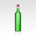 Realistic green glass absinthe or rum liquor bottles. Mock up template for alcohol product packing