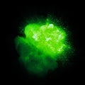 Realistic green plasma explosion with sparks and smoke