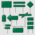 Realistic green sign vector illustrations on transparent background. Street or road sign board