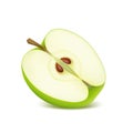 Realistic green sliced apple,on white background, sweet fruit.