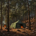 Realistic Green Tent With Fire: Detailed Hyperrealism By Wayne Barlowe