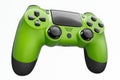 Realistic green video game joystick or gamepad on white background