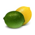 Realistic green yellow lime, lemon. 3d Vector illustration