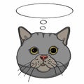 Realistic grey cat head and thinking balloon Royalty Free Stock Photo