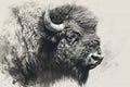 realistic grey pencil sketch of a buffalo bison, wild animal illustration