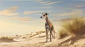 Realistic Greyhound Illustration On Sand Hill - Detailed Character Design