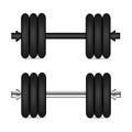 Realistic gym dumbbells. Equipment for bodybuilding and workout. Vector