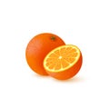 Realistic half cut and whole orange. Royalty Free Stock Photo