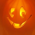 Realistic Halloween pumpkin with candle inside. Happy face Halloween pumpkin.