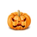 Realistic Halloween pumpkin on white background, angry face, scary monster.