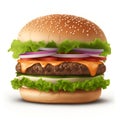 Realistic Hamburger on white background. Classic Burger American Cheeseburger . Royalty Free Stock Photo