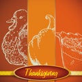 Realistic Hand Draw Set of Traditional Thanksgiving Elements, Vector Illustration Royalty Free Stock Photo