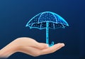 realistic hand holding umbrella. business insurance concept. vector illustration