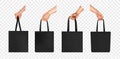 Realistic Hands Bag Transparent Icon Set