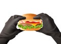 Realistic hands holding burger illustration