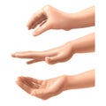 Realistic hands. Woman various gestures hand holding, extrusion and pressure fingers position, isolated human arm