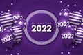 Realistic Happy New Year 2022 banner with balloons. Premium Vector