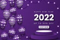 Realistic Happy New Year 2022 banner with balloons. Premium Vector