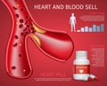 Realistic Heart and Blood Sell Informative Banner Royalty Free Stock Photo