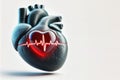 Realistic heart with heartbeat visualization. Space for text.
