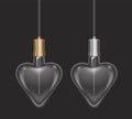 Realistic heart shaped bulb in retro style, lamp looks good on dark or light substrate, Vector EPS 10 format