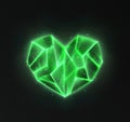 Realistic heart shaped crystal, green glowing gem isolated on dark background. Royalty Free Stock Photo