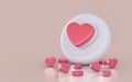 Realistic heart sign icon on the white glossy background 3d render concpet