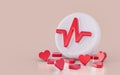 Realistic heartbeat sign icon on the white glossy background 3d render concpet