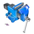 Realistic Heavy Duty bench vise on swivel base. 3D Metal blue vice, metalwork tool isolated on white background. Vector Royalty Free Stock Photo