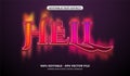 Realistic Hell text effect. Editable rainbow gradient text effect with fire vibrant