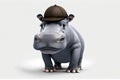 Realistic Hippopotamus isolated on a white background. A hippo in a cap. Generative AI illustration. Copying space.