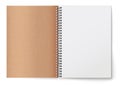 Realistic horizontal open realistic spiral notepad mockup. Brown cardboard texture cover