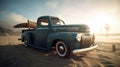 Realistic Hot Rod Pick Up Truck With Surfer Style On California Beach Royalty Free Stock Photo