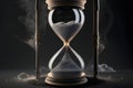 Realistic hour glass in dark and smoky background Royalty Free Stock Photo