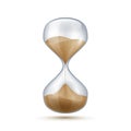 Realistic hourglass. 3D sand clock. Old-fashioned stopwatch for time measurement. Connected transparent flasks with