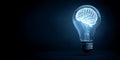 Illuminated Human Brain Inside Transparent Light Bulb on Dark Background Royalty Free Stock Photo