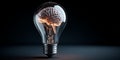 Illuminated Human Brain Inside Transparent Light Bulb on Dark Background Royalty Free Stock Photo