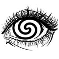 Realistic human eye with spiral hypnotic iris vector graphic illustration