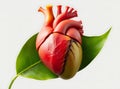 Realistic Human Heart Resting on a Vibrant Green Leaf Ai Generated Royalty Free Stock Photo